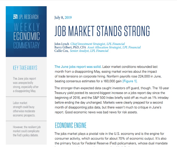 Job Market Stands Strong | Weekly Economic Commentary | July 8, 2019