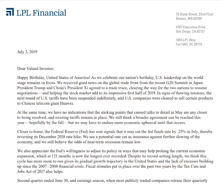 Longest Economic Expansion Ever | Client Letter | July 3, 2019