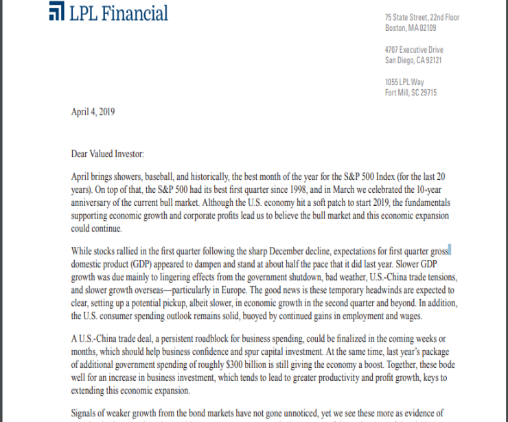 Signals We See in Q1 2019 Results | Client Letter | April 4, 2019