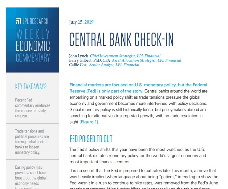 Central Bank Check-In | Weekly Economic Commentary | July 15, 2019