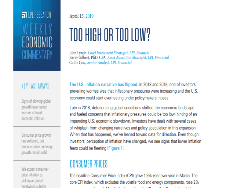 Too High or Too Low? | Weekly Economic Commentary | April 15, 2019