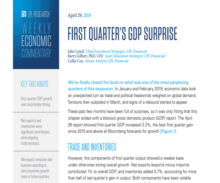 First Quarter’s GDP Surprise | Weekly Economic Commentary | April 29, 2019