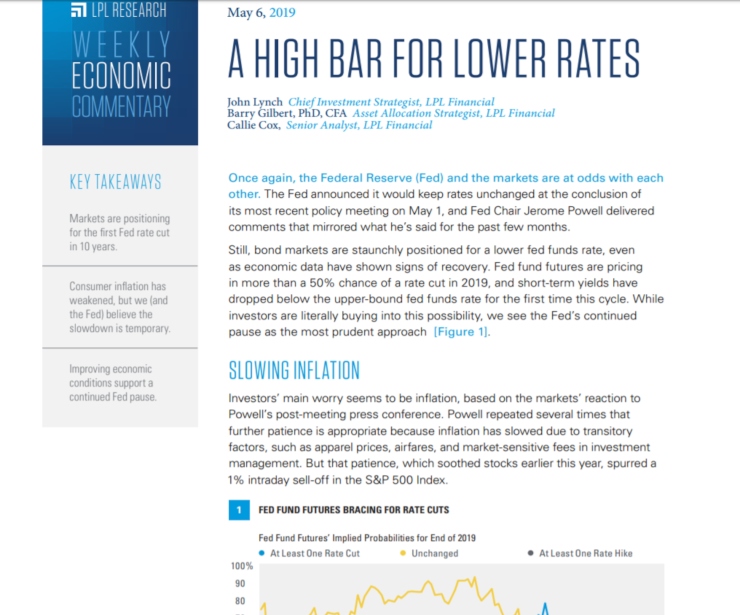 A High Bar For Lower Rates | Weekly Economic Commentary | May 6, 2019