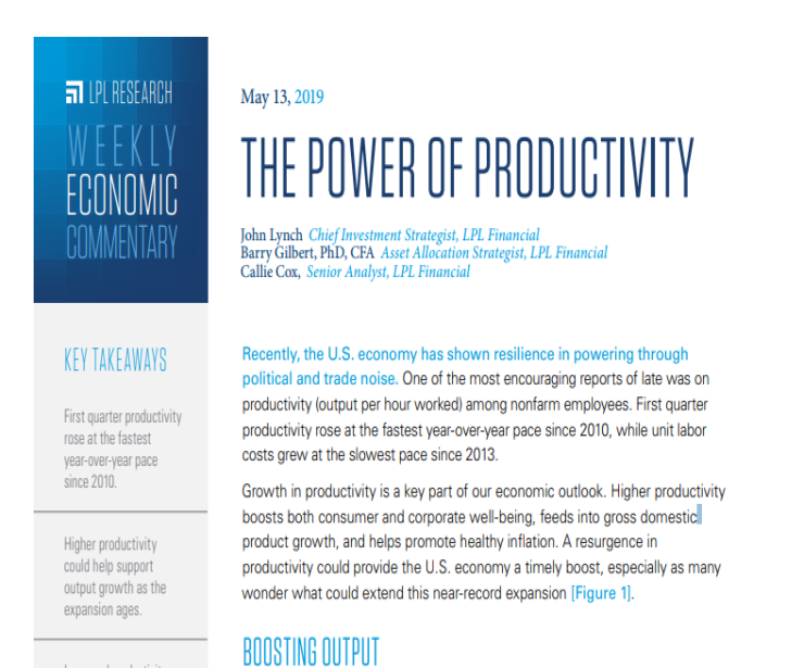 The Power of Productivity | Weekly Economic Commentary | May 13, 2019