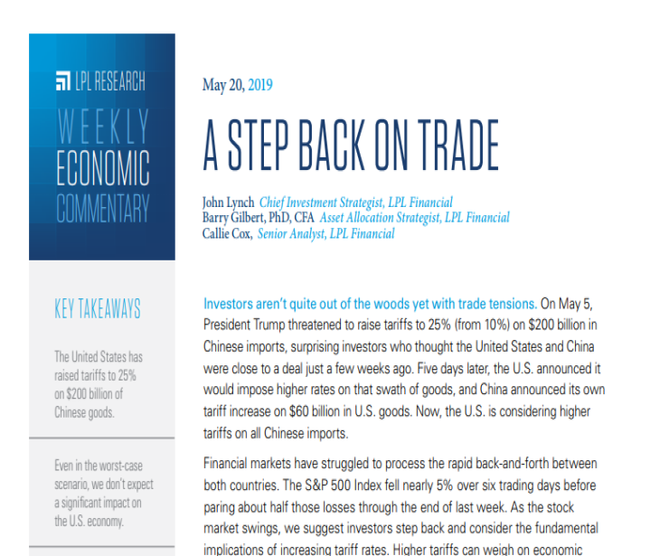 A Step Back On Trade | Weekly Economic Commentary | May 20, 2019