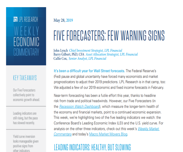 Five Forecasters | Weekly Economic Commentary | May 28, 2019
