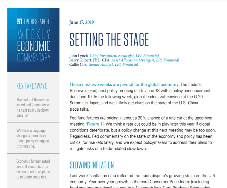 Setting The Stage | Weekly Economic Commentary | June 17, 2019