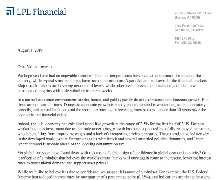 A Fed Rate Cut and the Economy | Client Letter | August 1, 2019