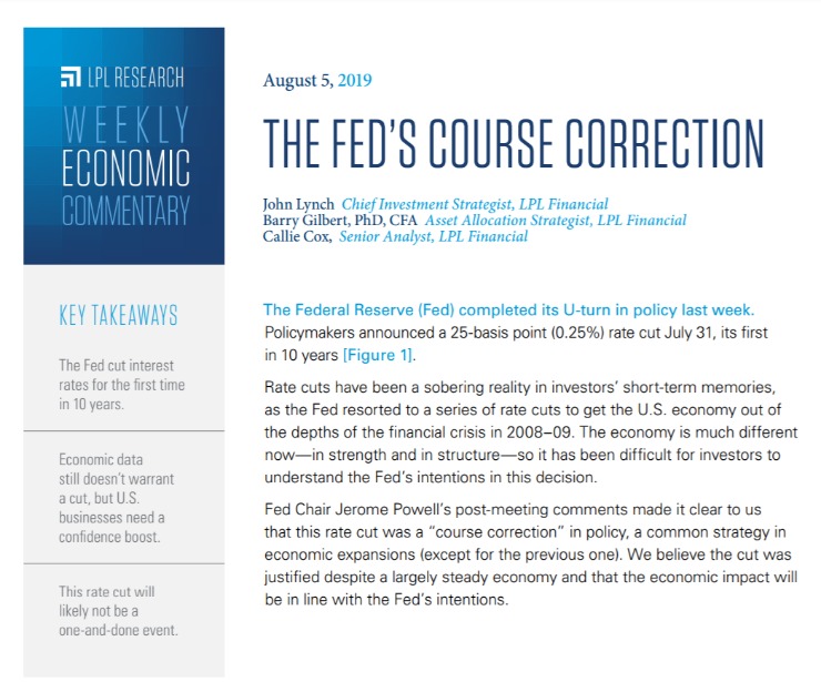 The Fed’s Course Correction | Weekly Economic Commentary | August 5, 2019