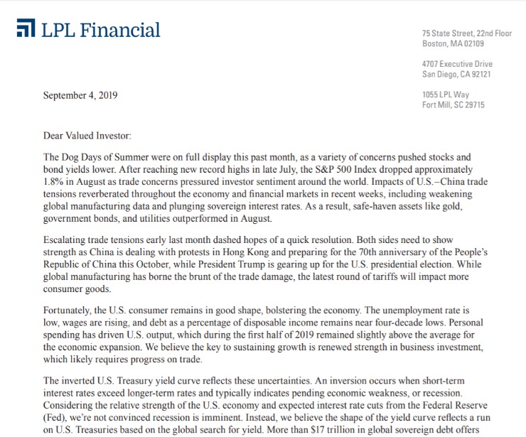 The Dog Days of Summer | Client Letter | September 4, 2019