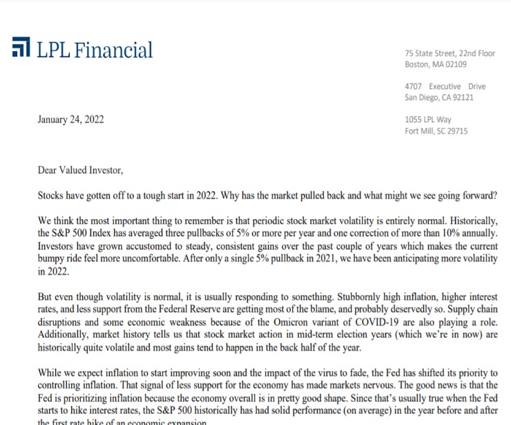 Client Letter | Moving Forward After a Pullback | January 24, 2022